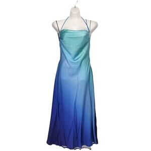 NWT One and Only Collective Blue Ombre Backless Maxi Slip Satin Dress Women's M